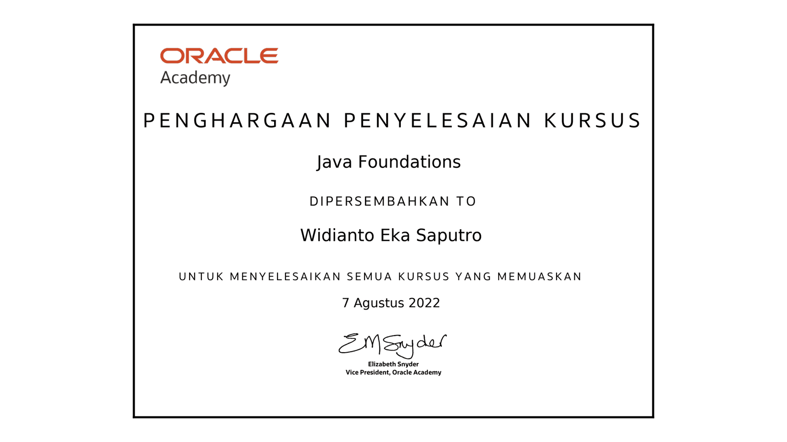 Oracle Academy – Java Foundation