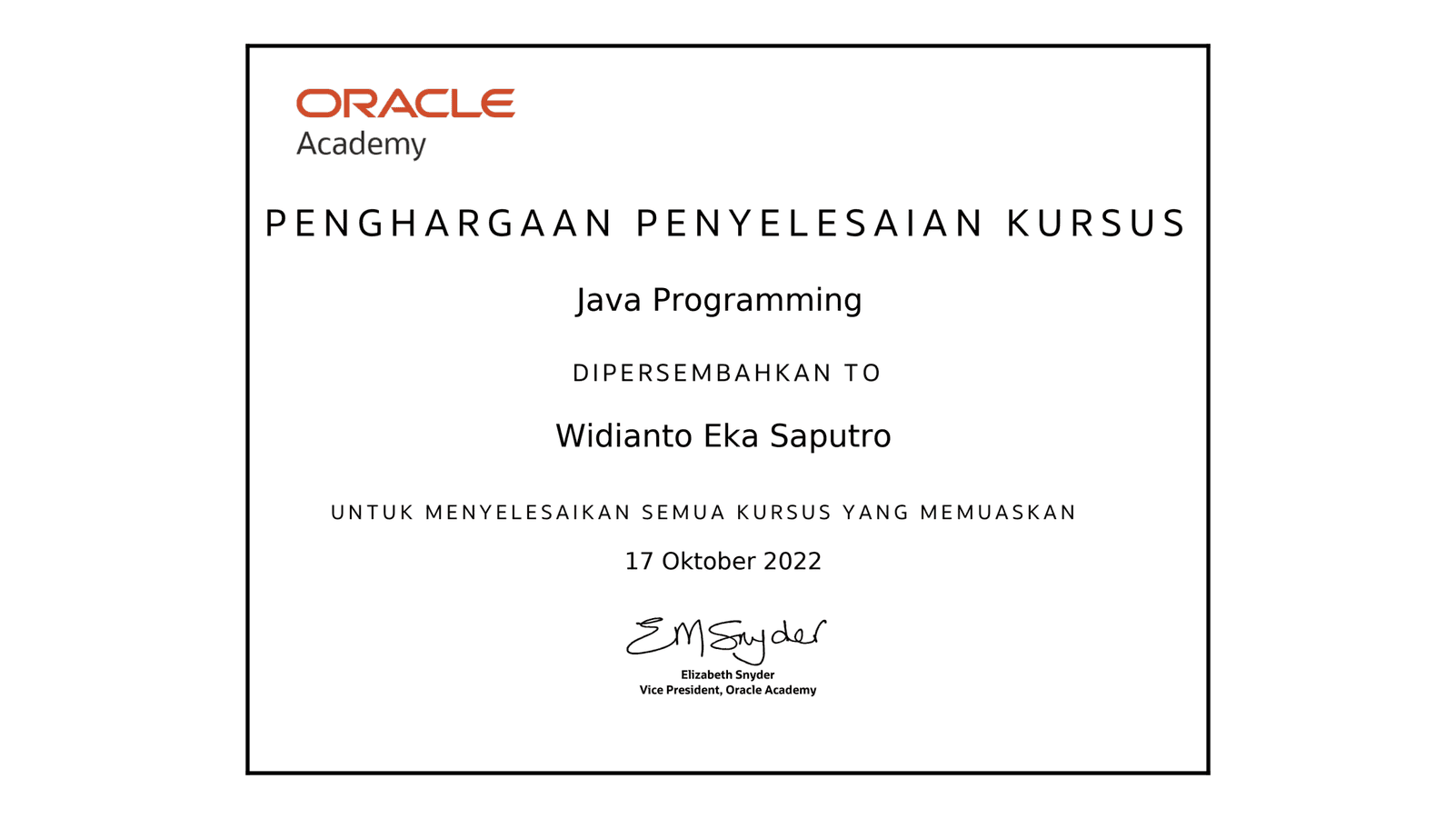 Oracle Academy – Java Programming