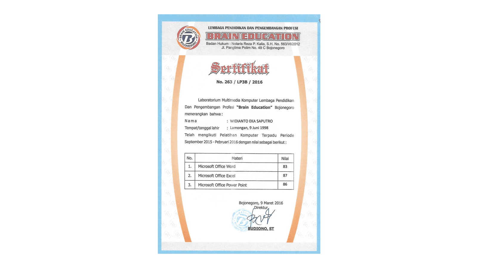 Certificate of Competency - MS Office